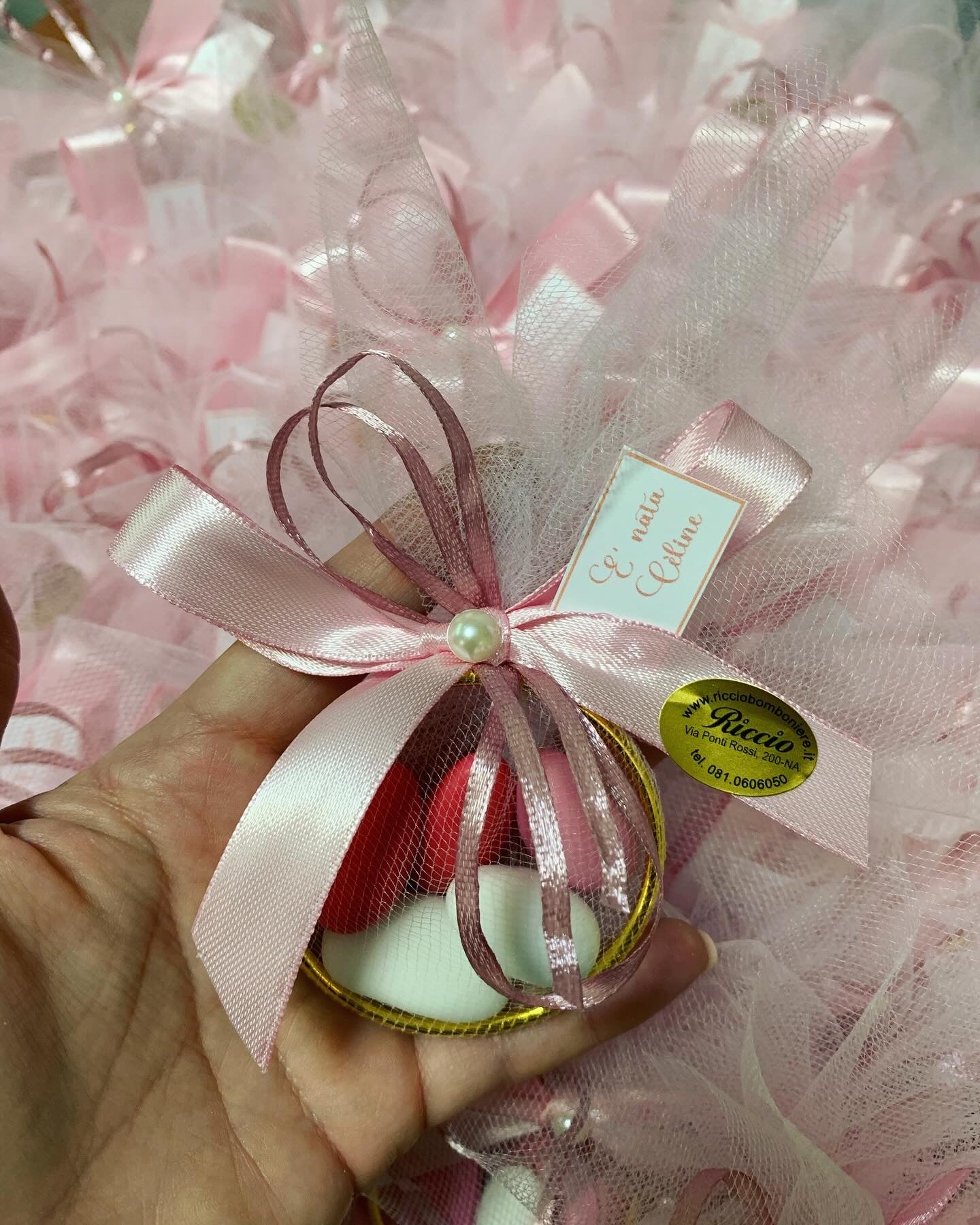 Bomboniera nascita tulle e confetti