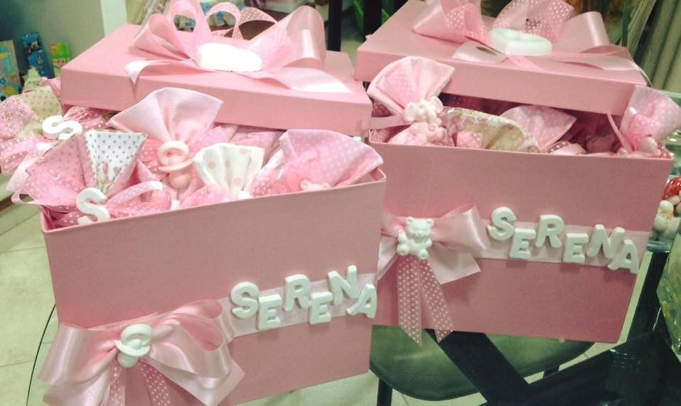 Sacchetto rosa/cielo con gessetto baby