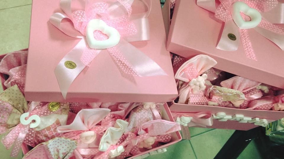 Sacchetto rosa/cielo con gessetto baby