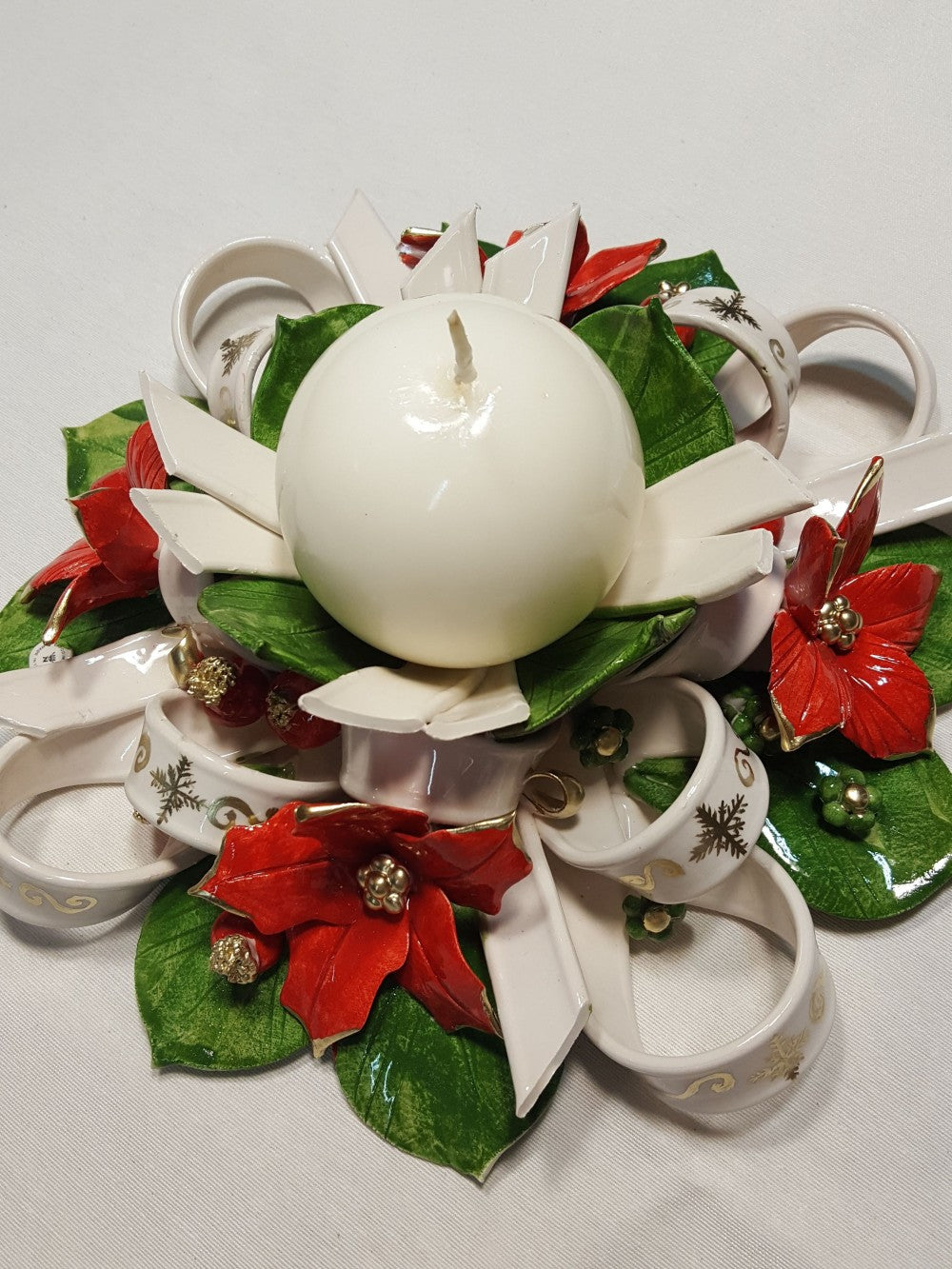 centrotavola portacandele maxi con nastri decorati e stelle