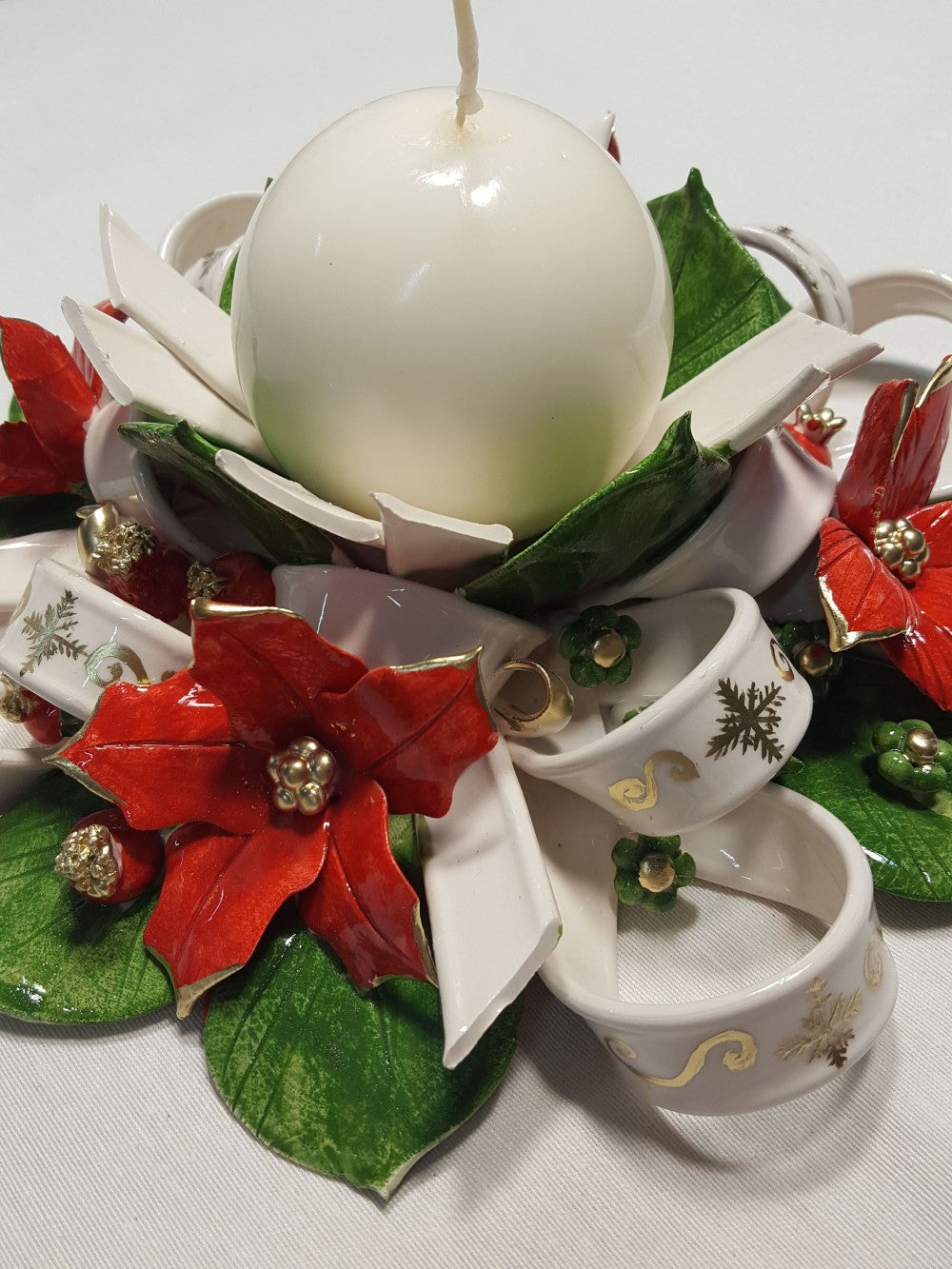 centrotavola portacandele maxi con nastri decorati e stelle
