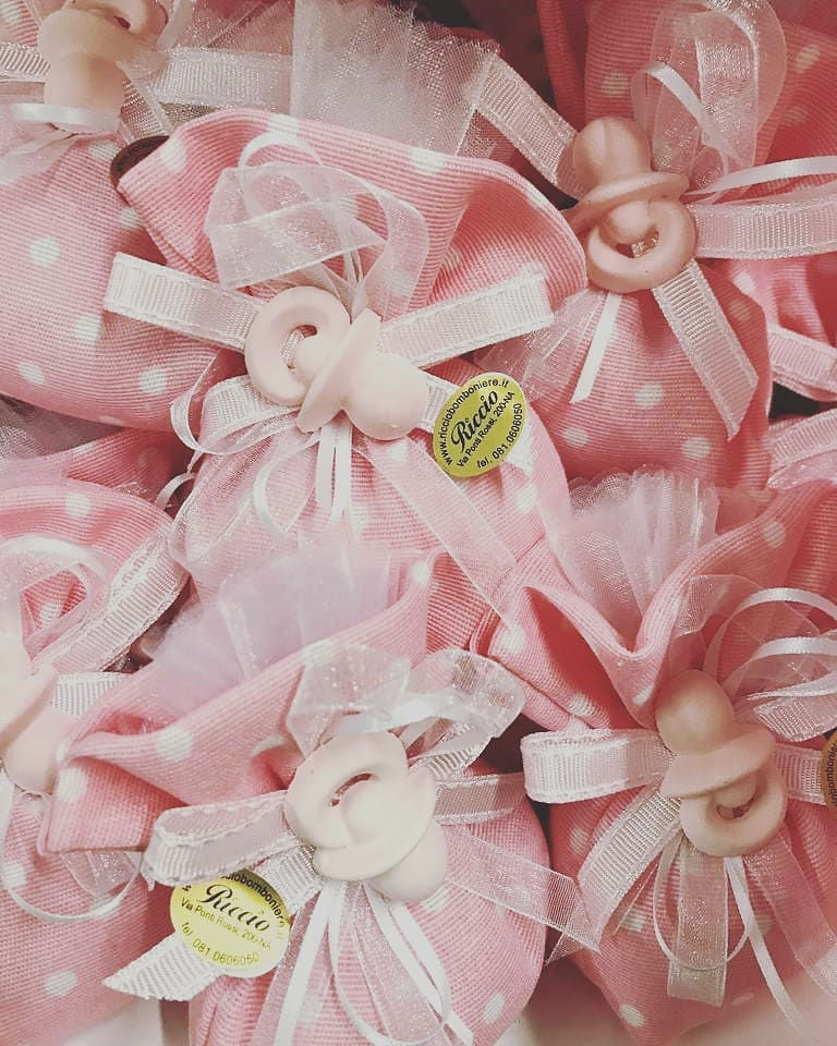 Sacchetto rosa/cielo con gessetto baby