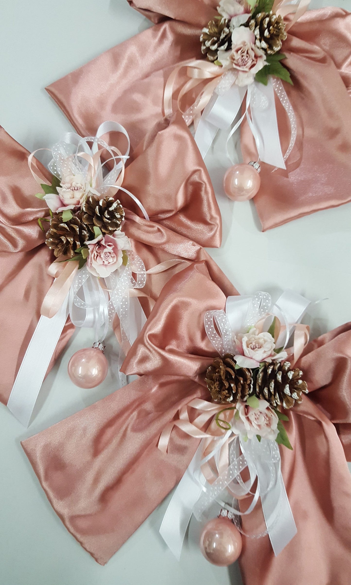 Fiocco 25cm in raso rosa natalizio