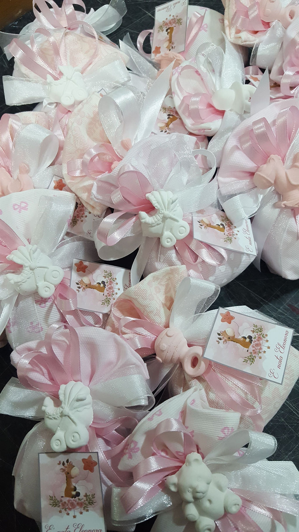 Sacchetto rosa/cielo con gessetto baby