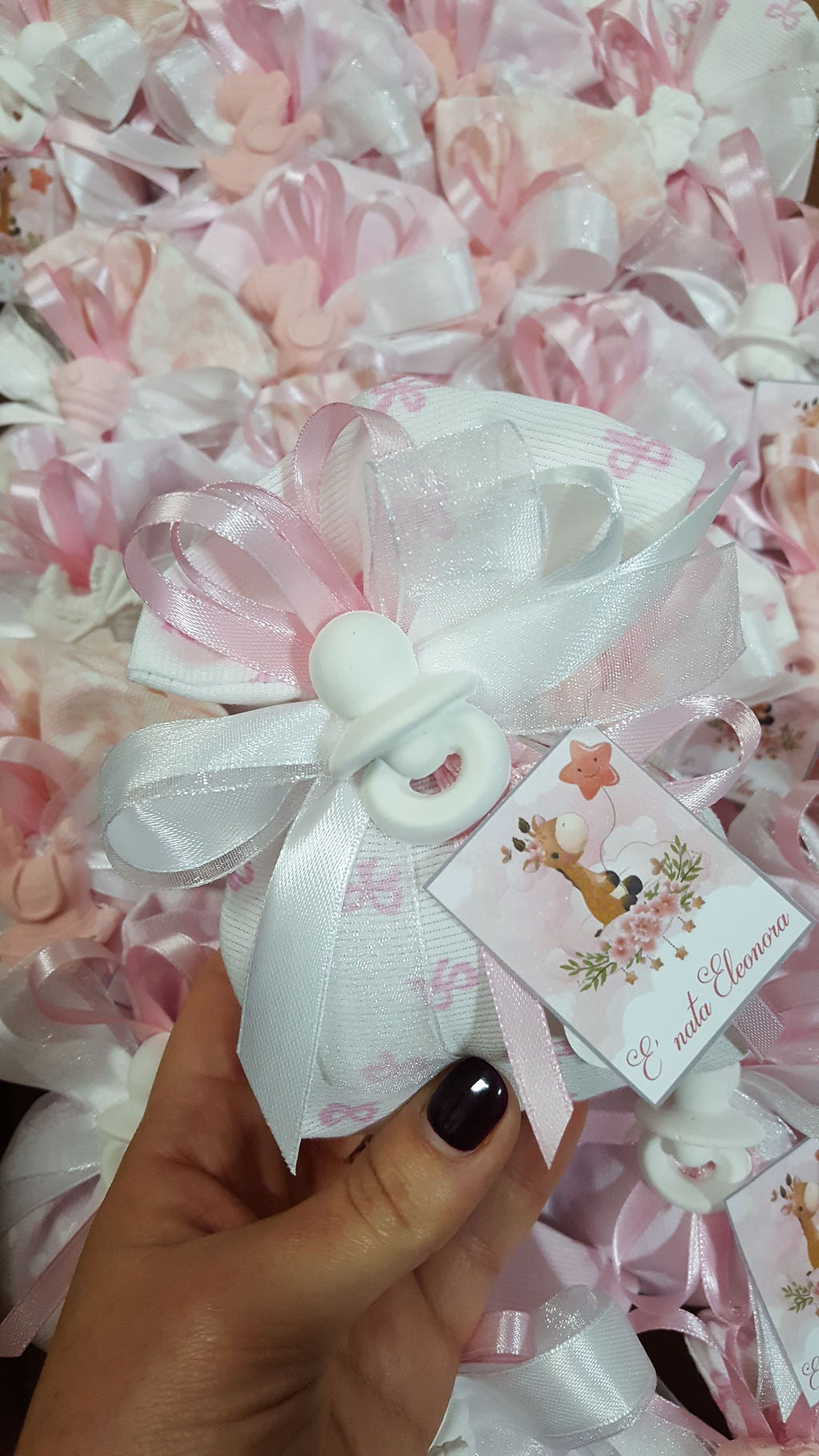 Sacchetto rosa/cielo con gessetto baby