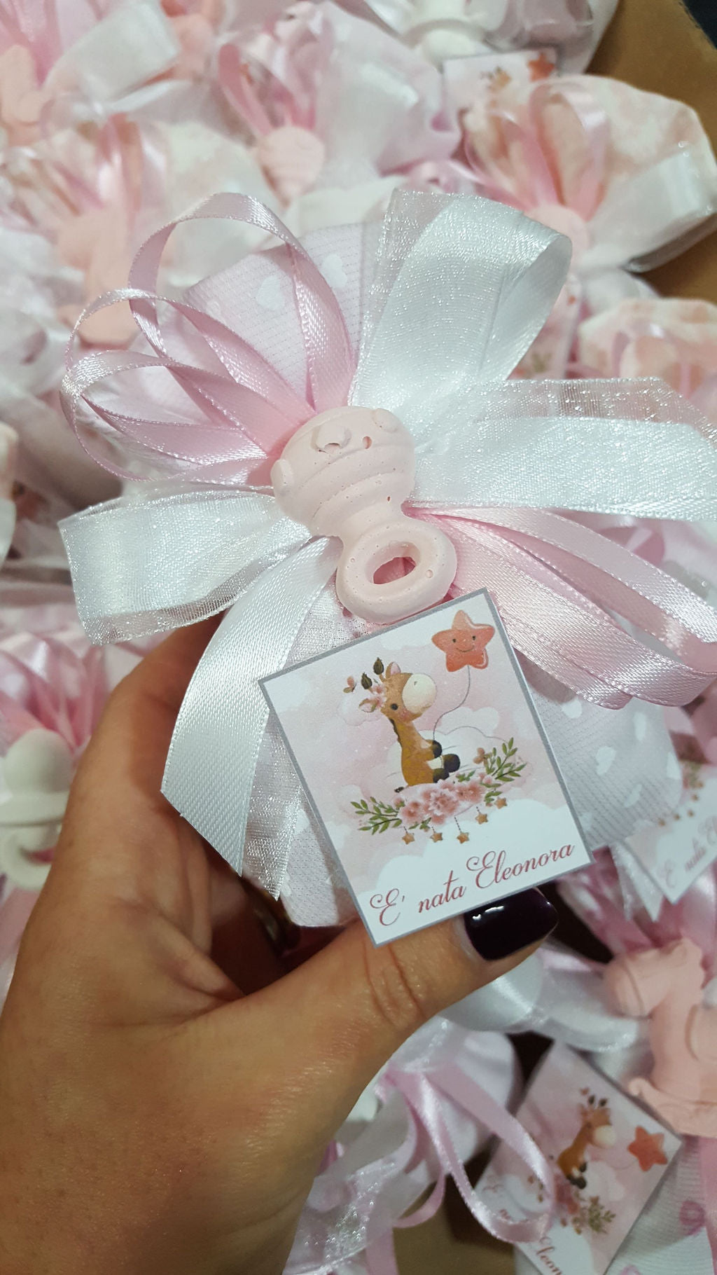 Sacchetto rosa/cielo con gessetto baby