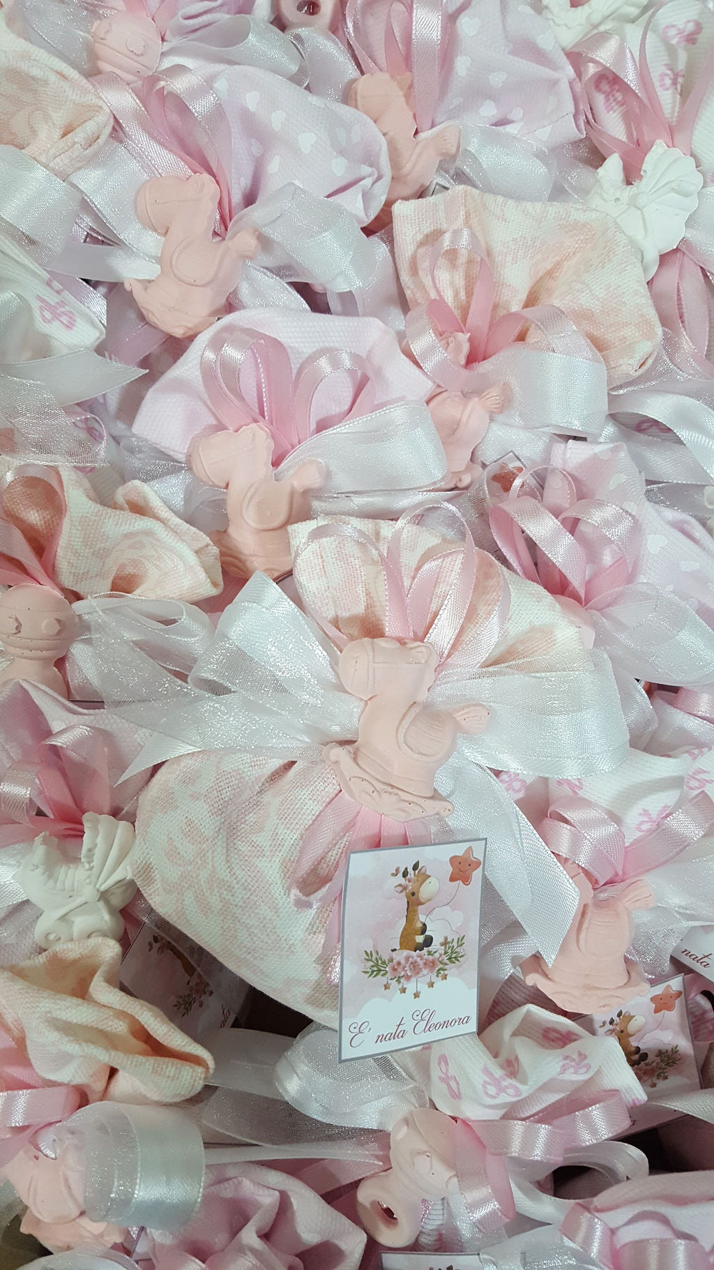 Sacchetto rosa/cielo con gessetto baby