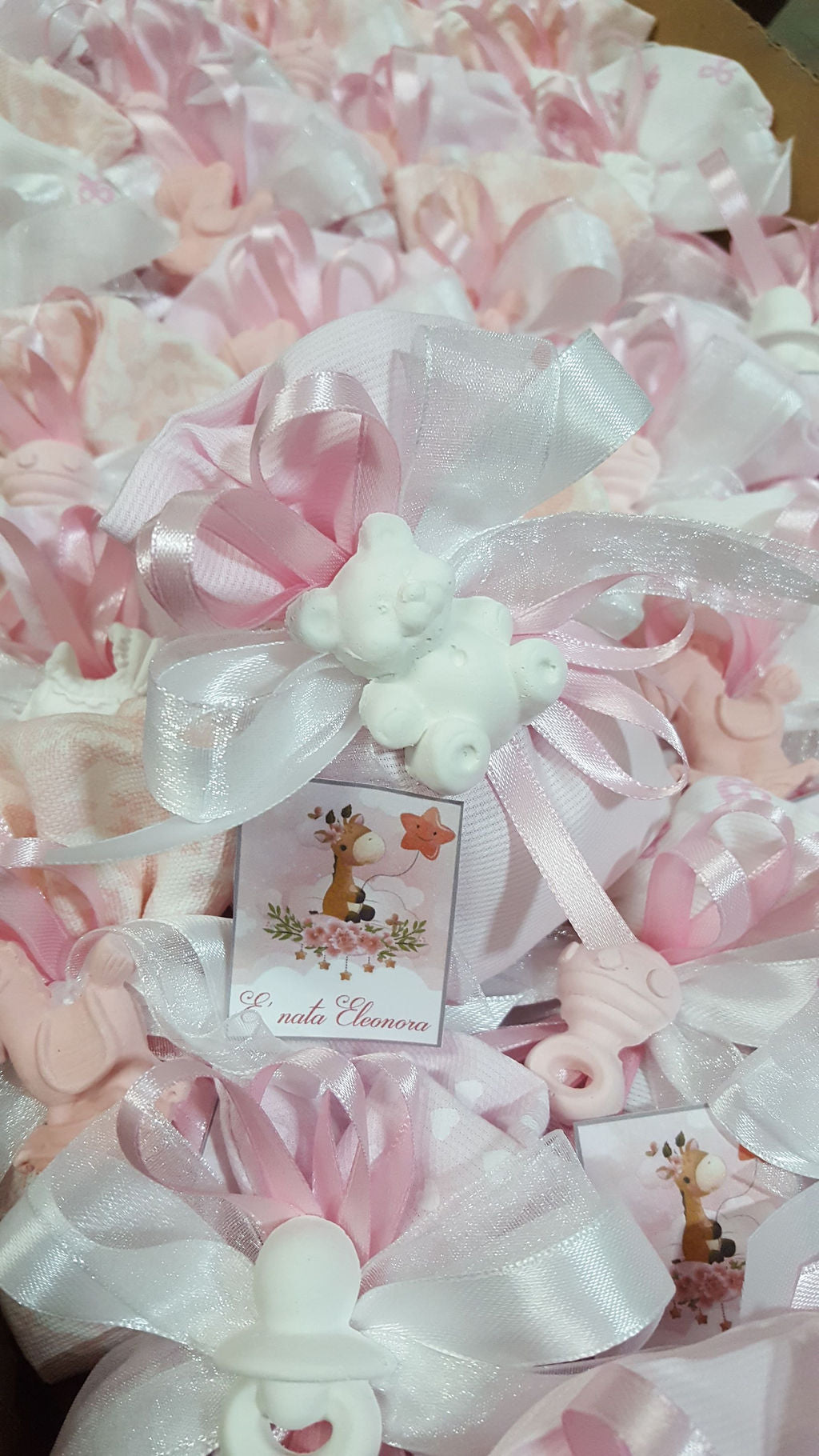 Sacchetto rosa/cielo con gessetto baby
