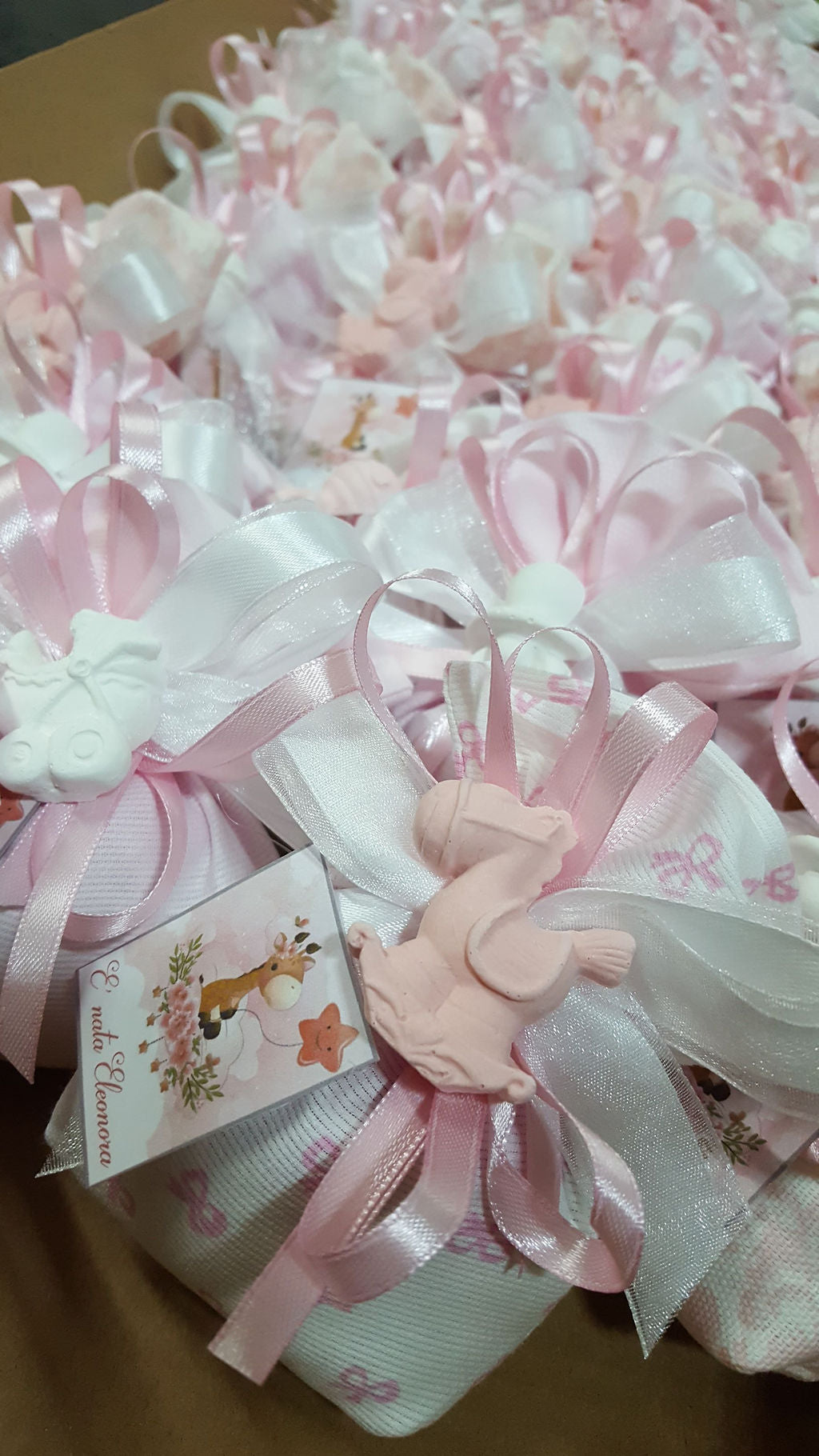 Sacchetto rosa/cielo con gessetto baby