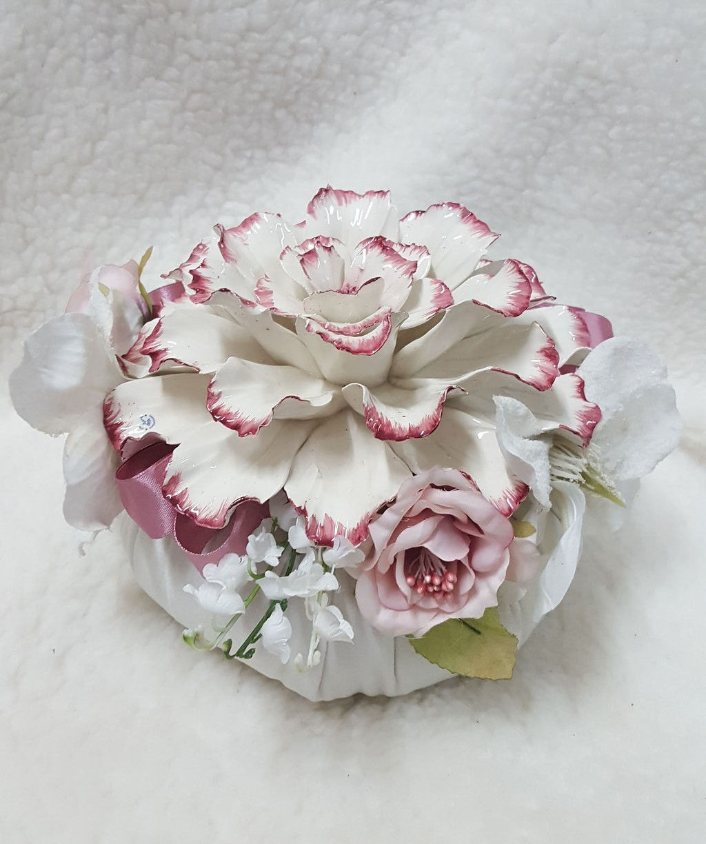 Pouf maxi rosa antico base bianca