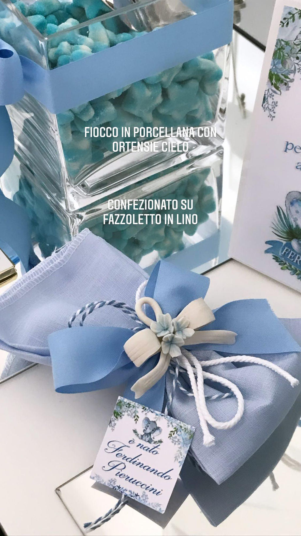 Fiocco con ortensie porcellana