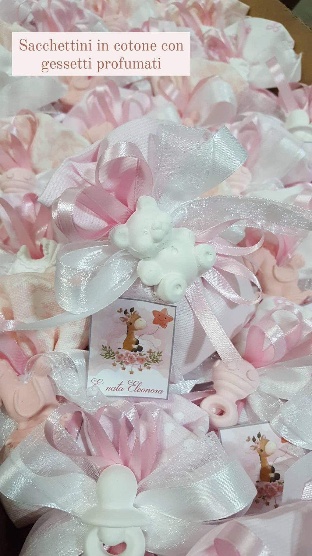Sacchetto rosa/cielo con gessetto baby