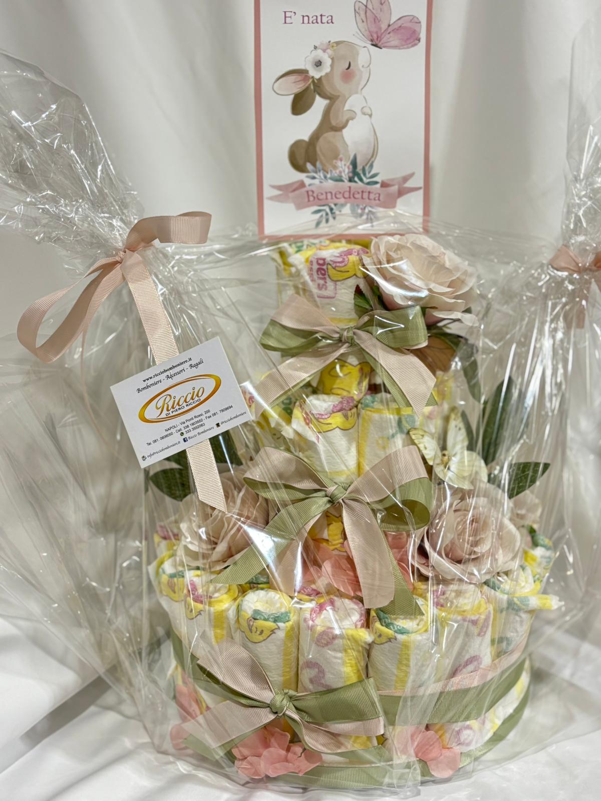 Nascita a tema coniglio: bomboniere, scatola cameretta, fiocco nascita, torta di pannolini