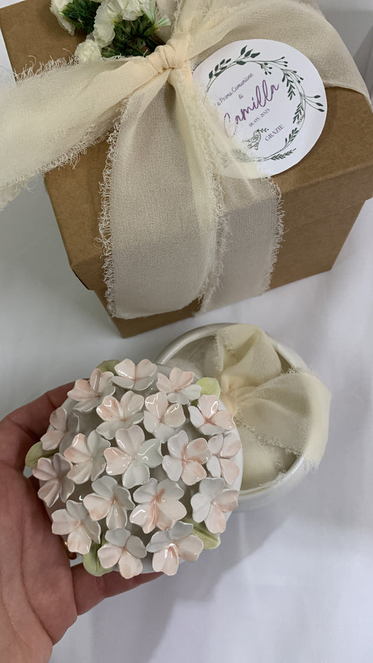 Cofanetto ceramica 8cm con ortensie
