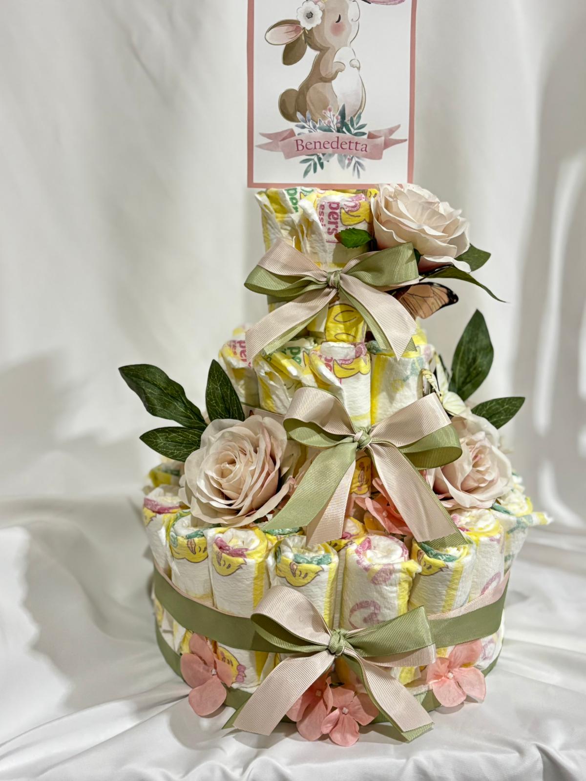 Nascita a tema coniglio: bomboniere, scatola cameretta, fiocco nascita, torta di pannolini