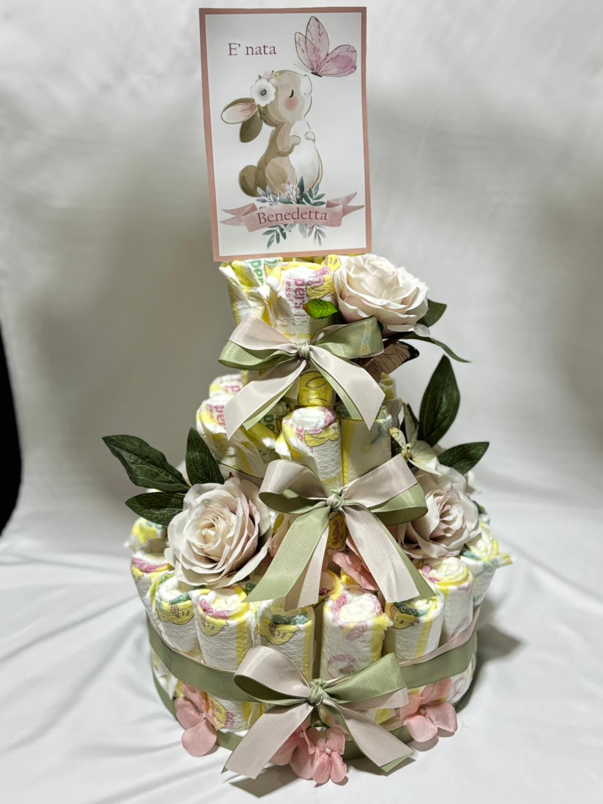 Nascita a tema coniglio: bomboniere, scatola cameretta, fiocco nascita, torta di pannolini