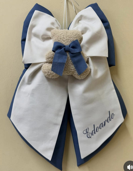 Fiocco nascita con orsetto teddy e nome stampato