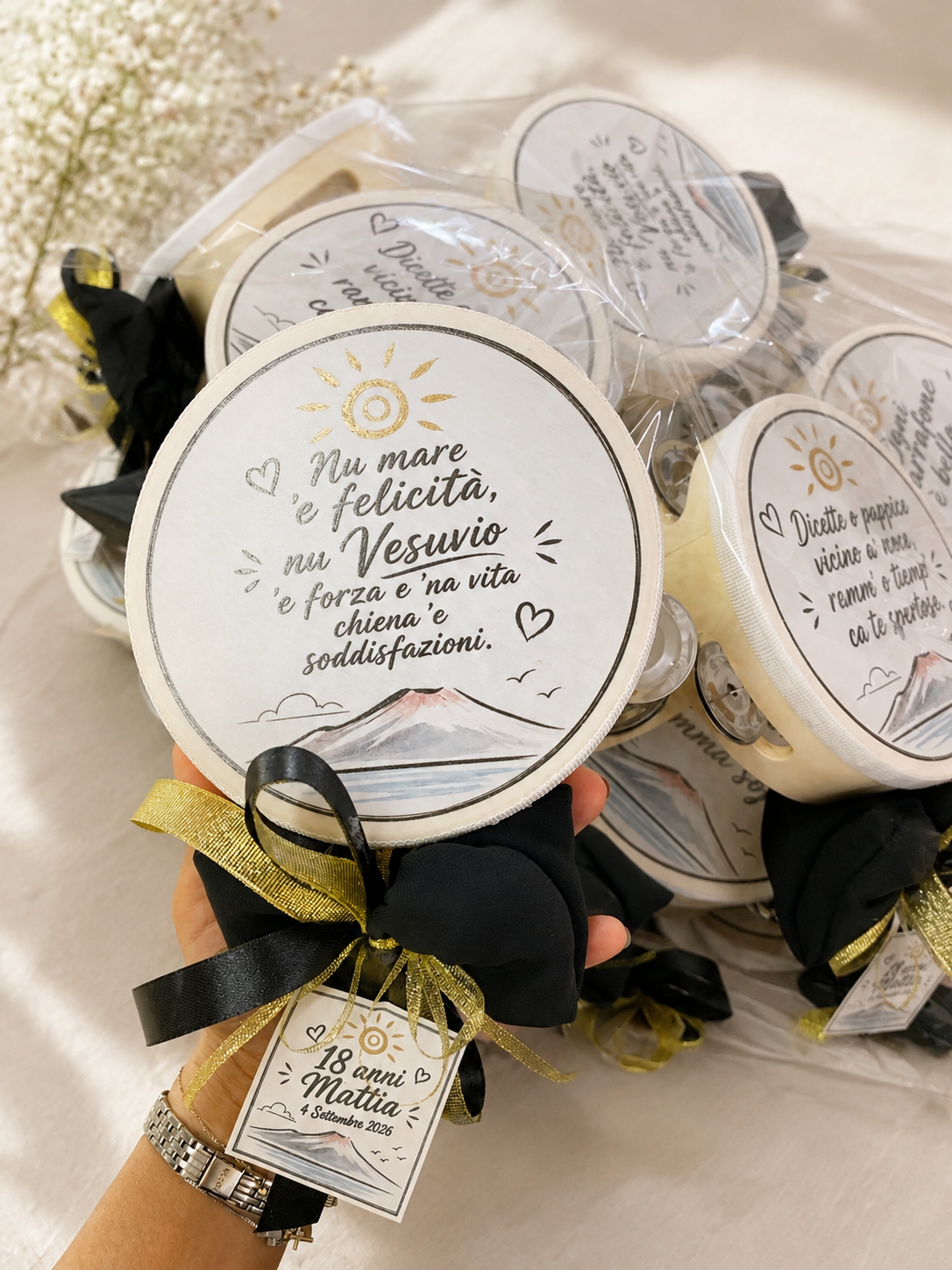 Tamburello con stampa personalizzabile diametro 15cm confezionato