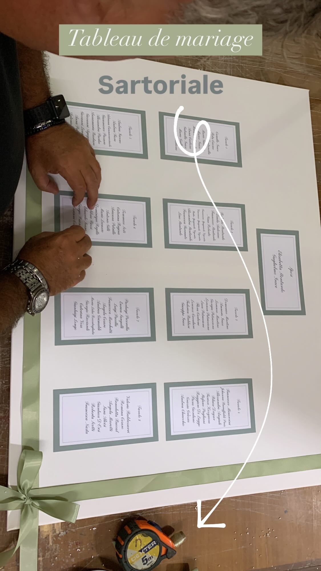 Lavoro grafico completo: tag segnaposto, segnatavolo, menu e tableau de mariage
