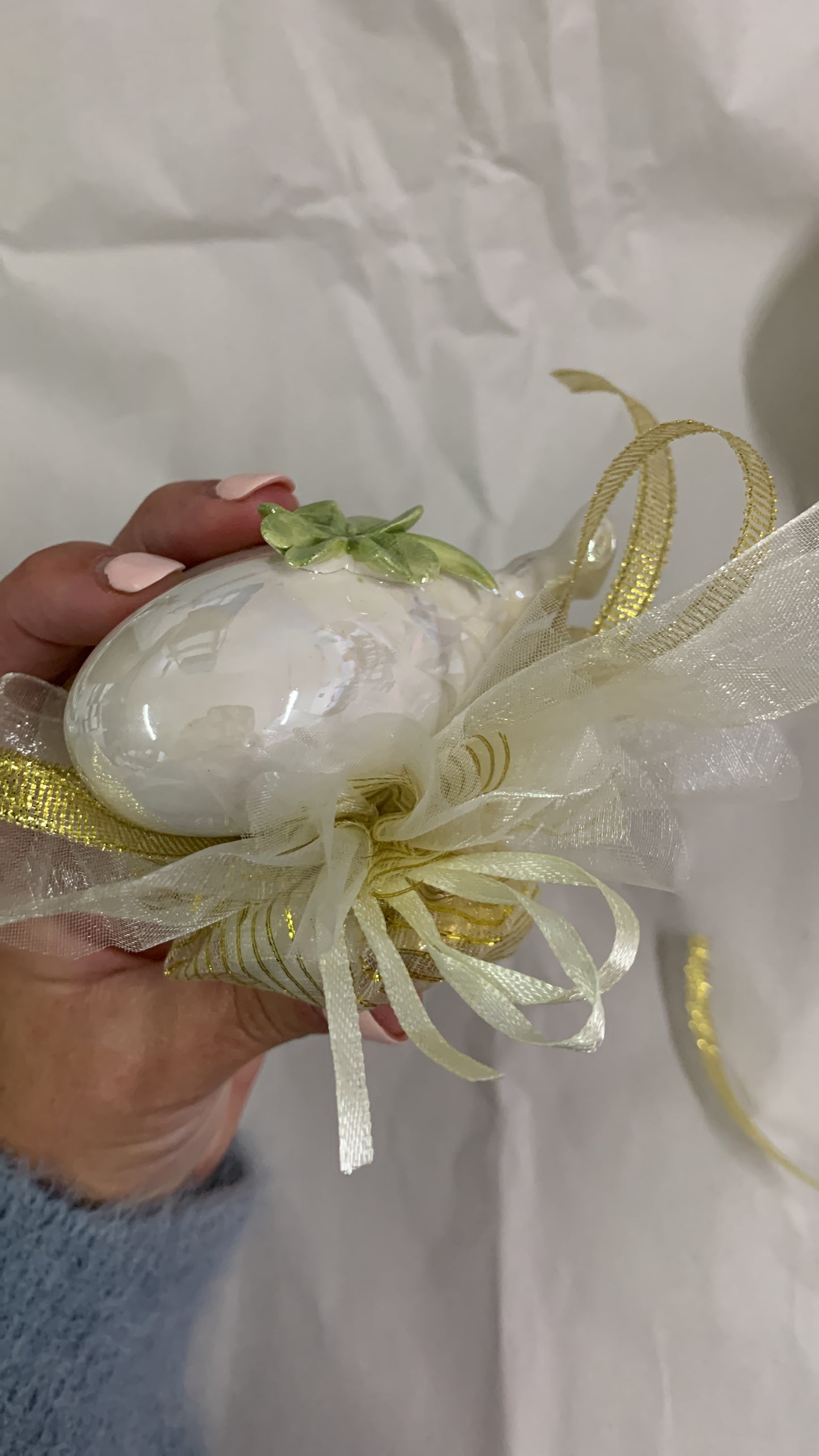 Cuore palloncino in ceramica con quadrifoglio confezionato con confetti