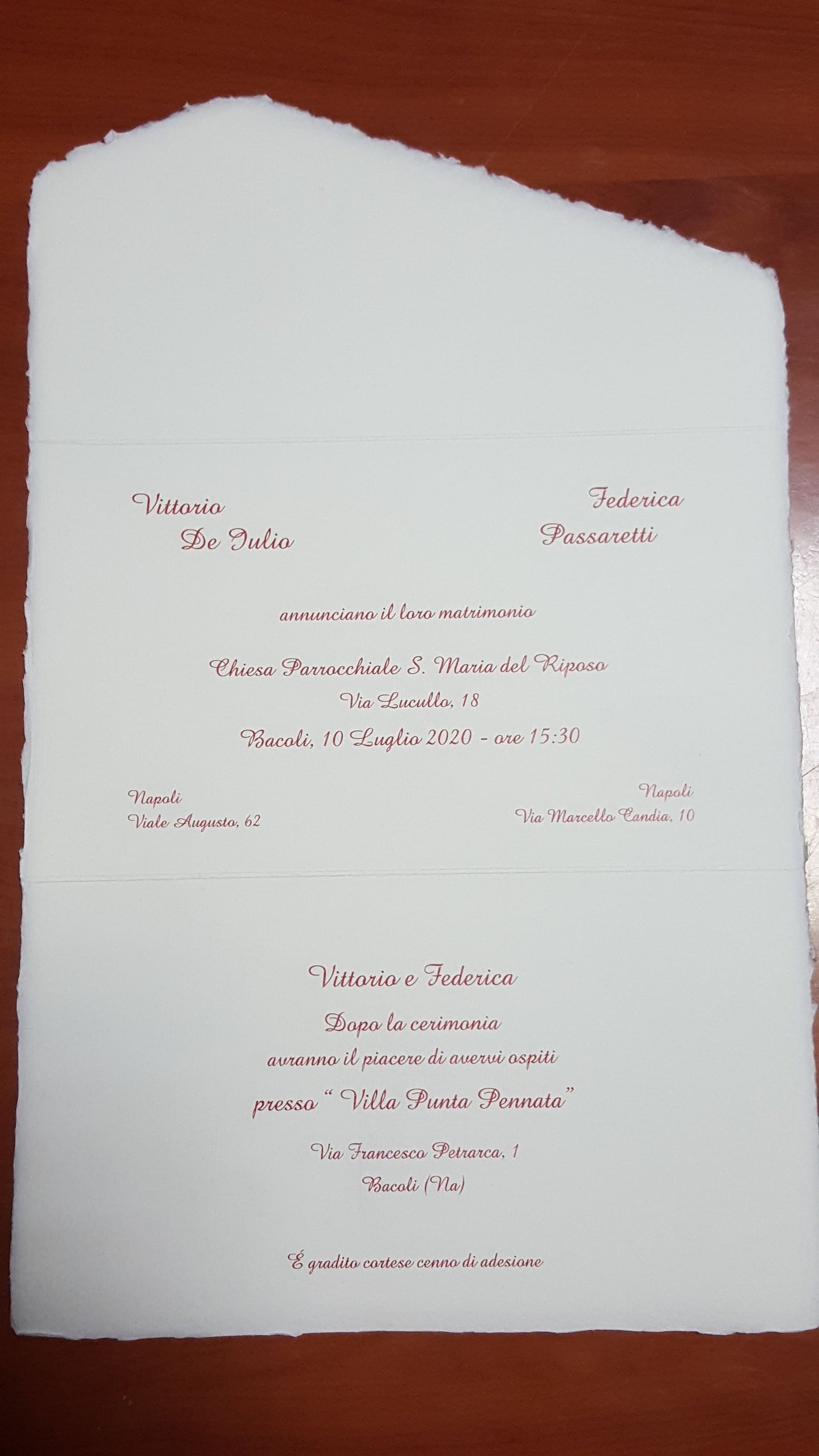 Partecipazione in carta Amalfi con sigillo