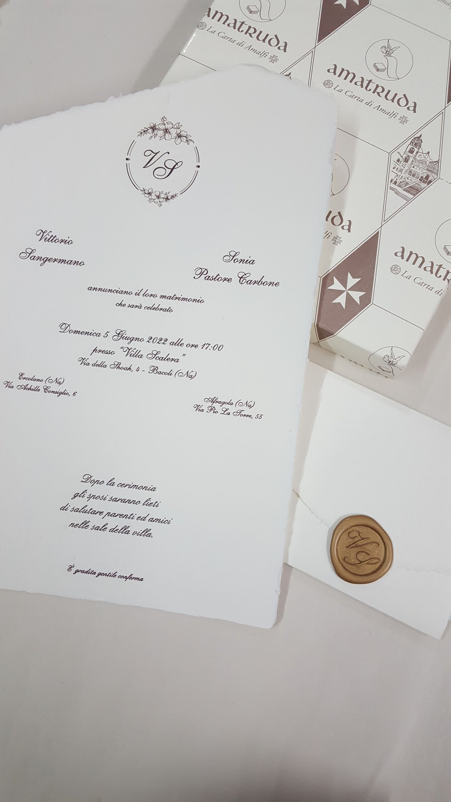 Partecipazione in carta Amalfi con sigillo