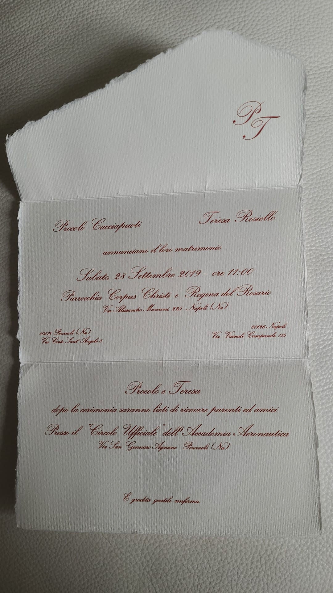 partecipazione carta Amalfi foglio unico