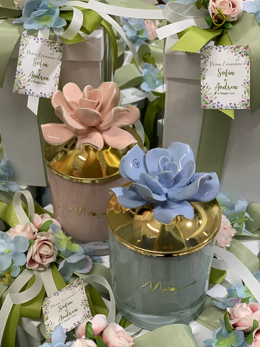 Candela ceramica vetro e ottone confezionata finemente