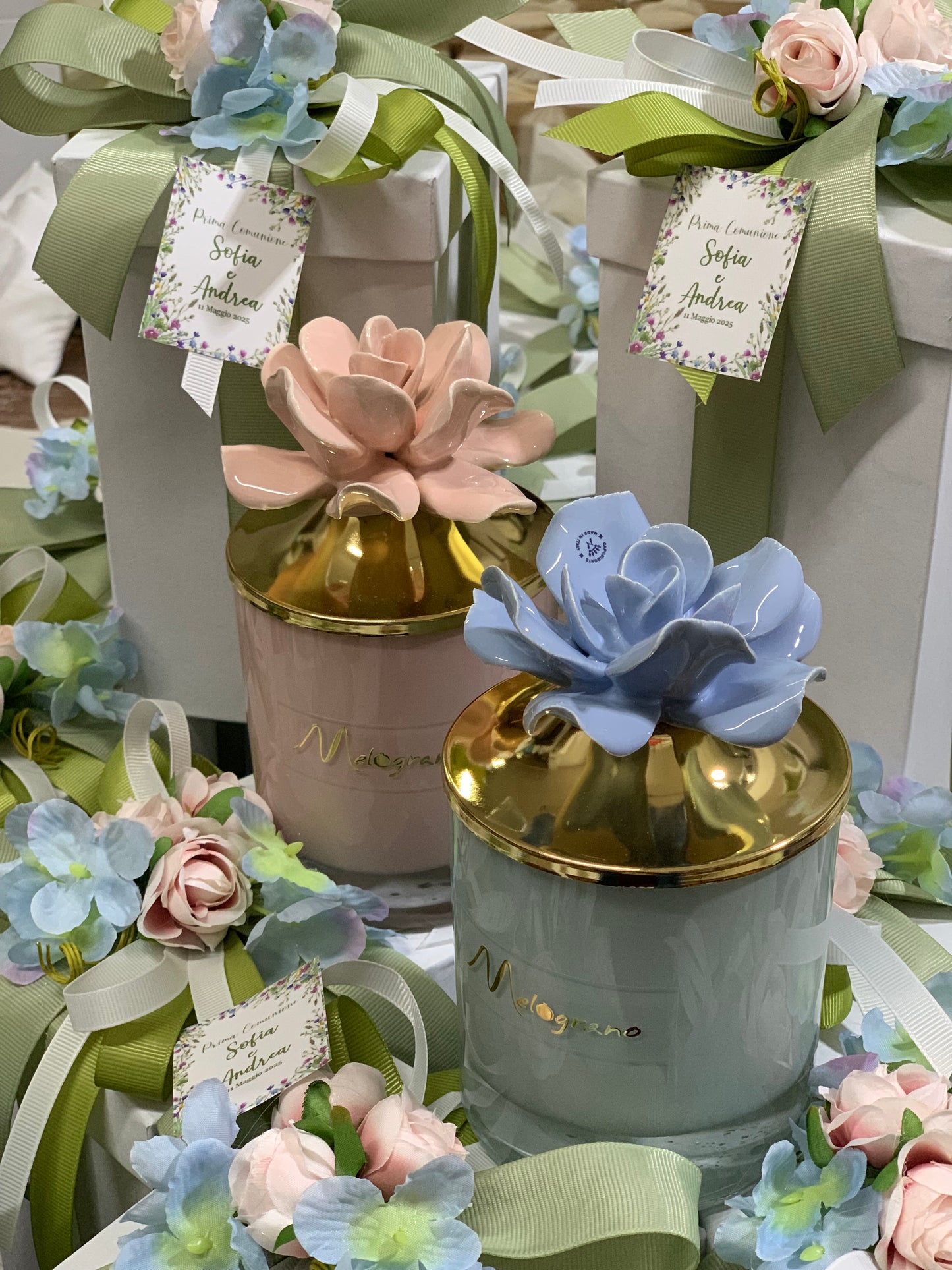 Candela ceramica vetro e ottone confezionata finemente