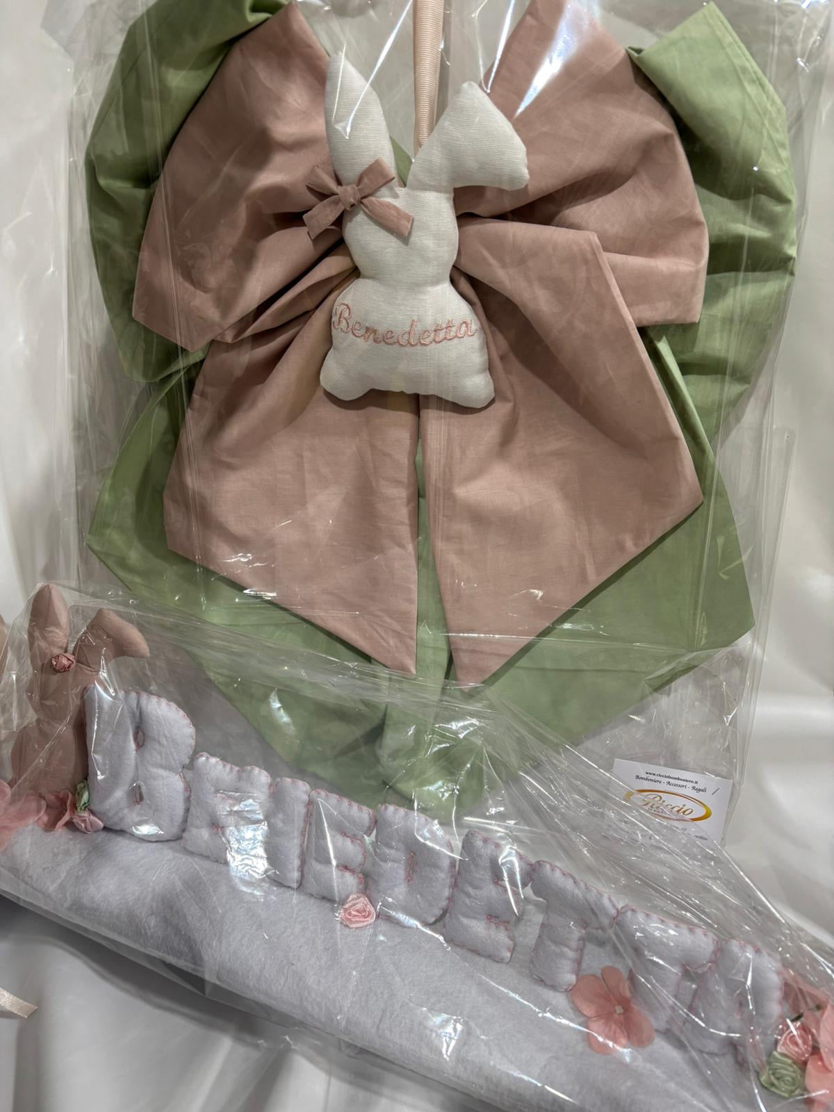 Nascita a tema coniglio: bomboniere, scatola cameretta, fiocco nascita, torta di pannolini