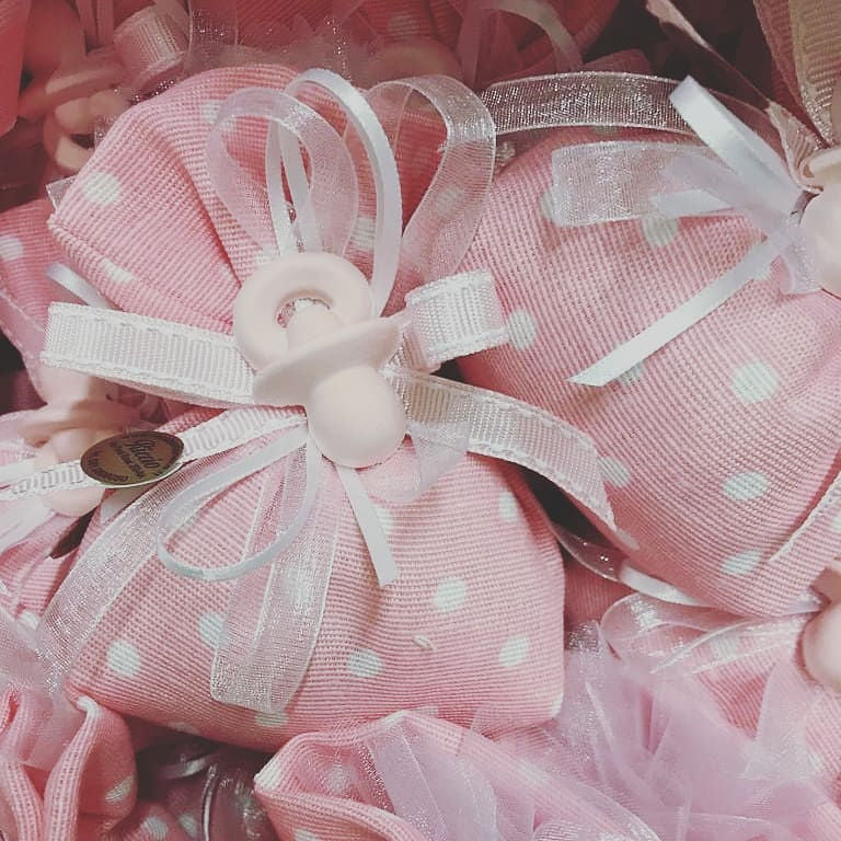Sacchetto rosa/cielo con gessetto baby